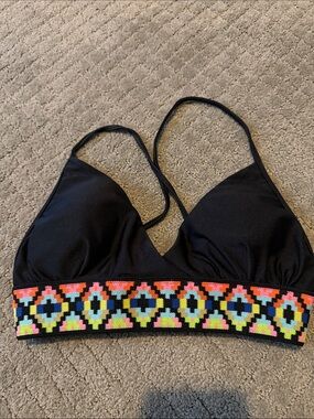 Luli Fama Black Women's Swim Bralette with Neon Geo Band